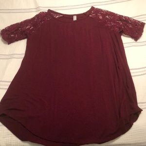Soft burgundy shirt- XL - Zanana Signature brand-lace short sleeves -